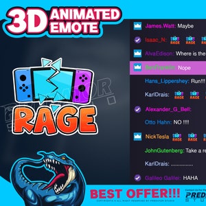 3D-geanimeerde emote, Kick-emote, cartoon-emote, Discord-emotes, Twitch-emote, Emote-commissie, Twitch-chat-emotes - Gamer Rage-emote
