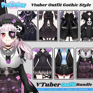 Gothic Elegance Live2D Avatar and Vtuber Model Package: Fully Rigged, 7 Outfits, Hairstyles, and Expressions!