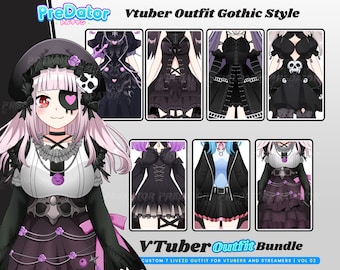 Gothic Elegance Live2D Avatar and Vtuber Model Package: Fully Rigged, 7 Outfits, Hairstyles, and Expressions!