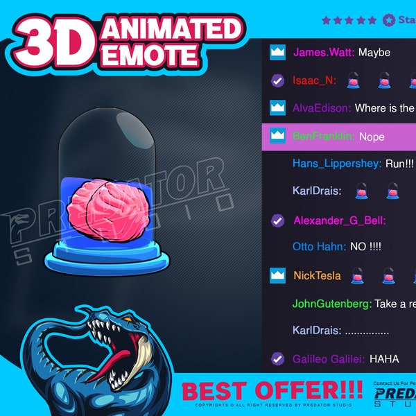 3D Animated Emote, Cute Emotes, Twitch Sub Emotes, Game Emot - Brain In Jar Animated Emotes for Engaging Twitch Conversations