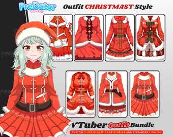 Vtuber de Noël de l'assistant du père Noël : joyeux avatar en direct 2D avec 7 costumes des Fêtes et animations joyeuses