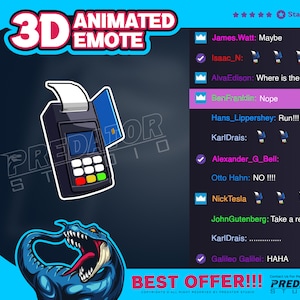 Conveniente máquina de cartão de crédito animada em 3D para Twitch e Discord - Emote Commission, Stream Emotes, Twitch Chat Emotes