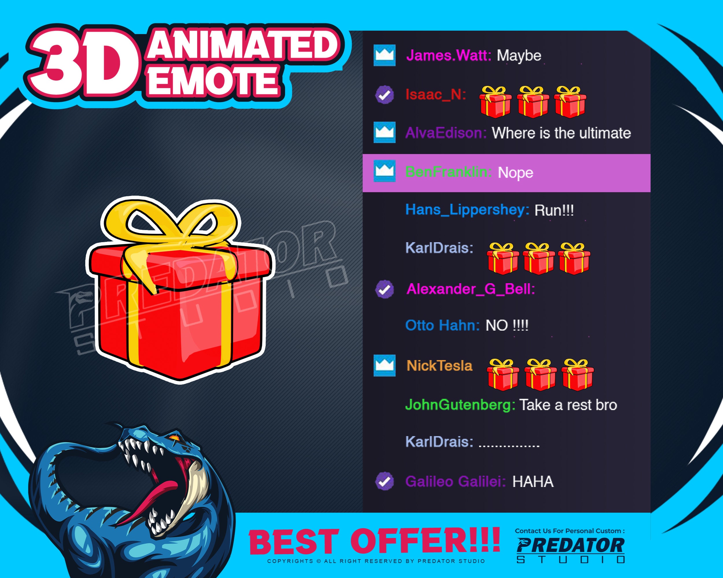 Gift 3D Animated Emote, Kick Emote, Gift Emotes, Emotes Commission, Streamer Emotes, Twitch Bit Emotes, Gif Emotes, Twitch Emote