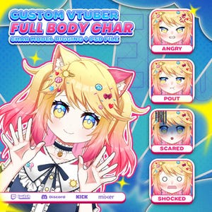 Aangepast Live2D VTuber-model: volledig opgetuigde anime-avatar