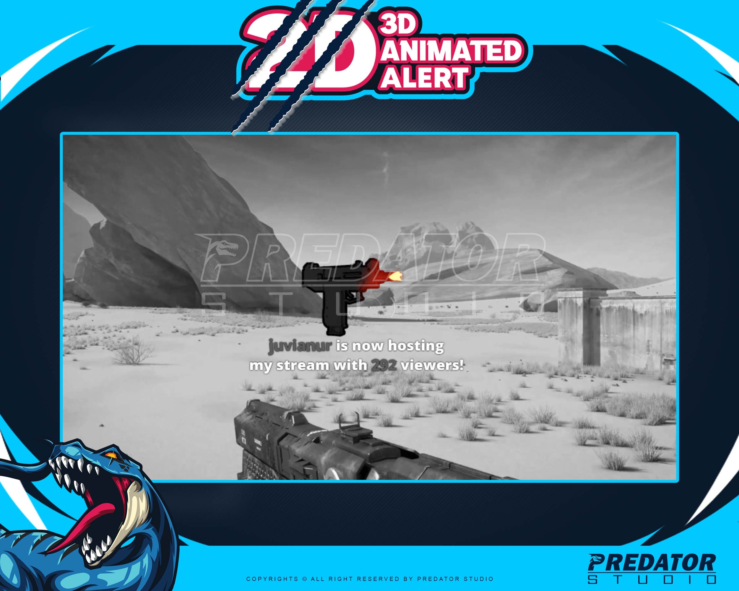 Gun Metal Stream Alert Example 3D Animated Alert UZI Gun, Alerts Twitch, Animated Alerts, Stream ...