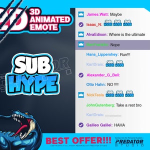 Sub Hype 3D Animated Text Emote V1, Twitch Emote, Animated Emotes, Text Emotes, Hype Emote, Sub Hype Emotes, Gif Emotes, Emote Commission