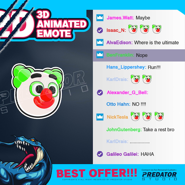 Clown 3D Animated Emote, Clown Emote, Cute Emote, Animated Emotes, Cute Twitch Emotes, Stream Emotes, Streamer Emotes, Twitch Chat Emote