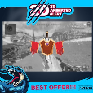 3D Animated Alert Shield and Sword V2,  Streamer Alerts, Twitch Alerts, Animated Alerts, Alert for Twitch, Flag Alert, Twitch Stream Alerts