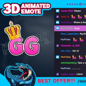 GG with Crown 3D Animated Emote Style on Twitch - Discord Emotes, Game Emote, Cute Emotes, Twitch Emote Pack, crown emoji, Kick Emotes