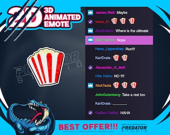 Emote pop-corn animée 3D : emote personnalisée Twitch/Kick Stream