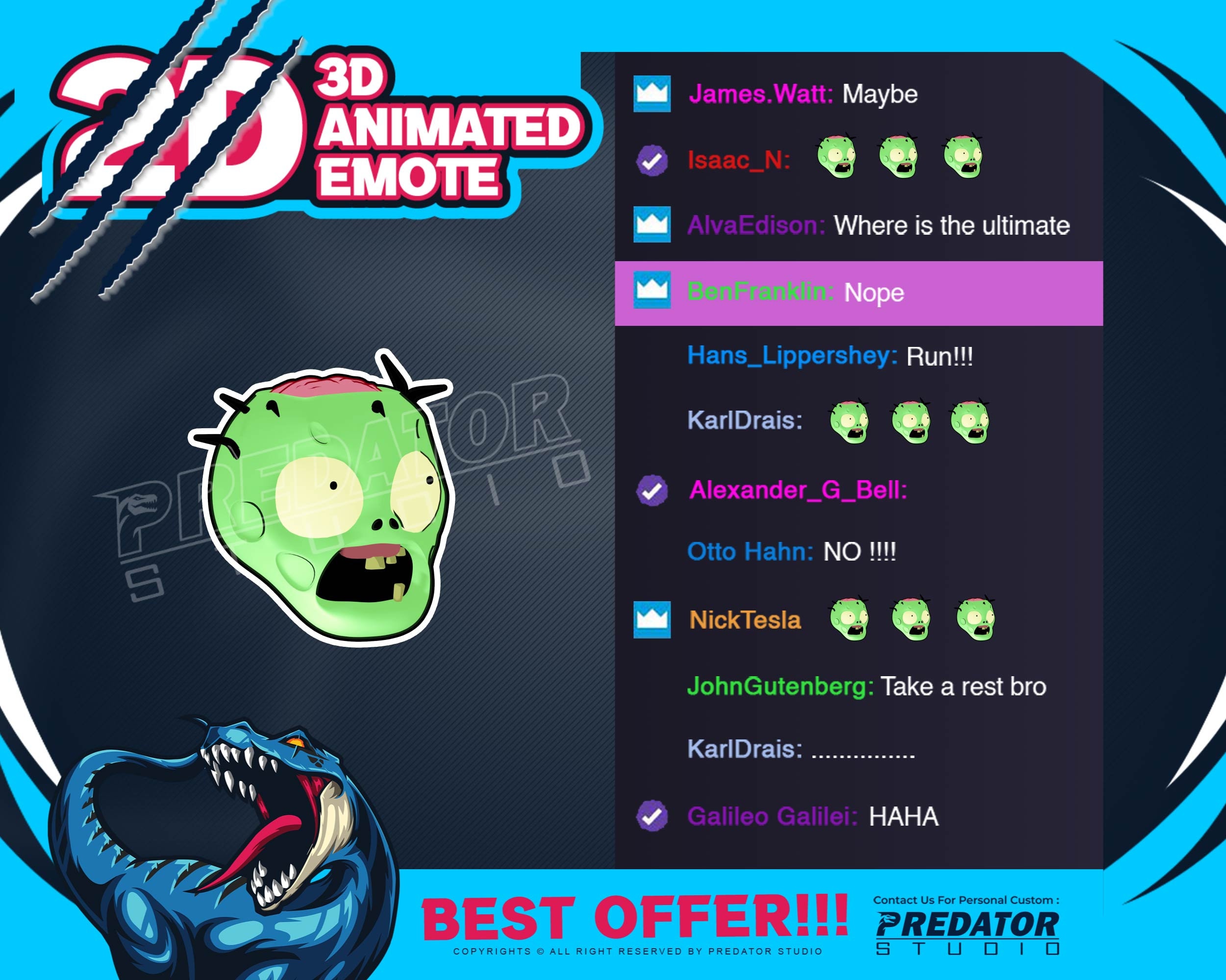 Zombie Head 3D Animated Emote Kick Emote Animated Emotes Discord Emotes Emote Commission Twitch Emote Pack Kawaii Emote Chibi Emote Etsy UK