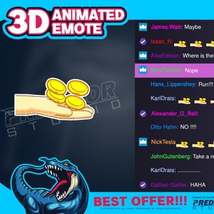 3D Animated Emote, Twitch Emote, Kick Emote, Cool Emotes, Animated Emotes, Funny Emotes, Emote Commission - Coins 3D Emote V4