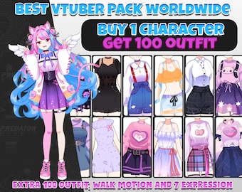 Live2D Vtuber Model Pack: 100 Outfit Styles, 7 Expressions