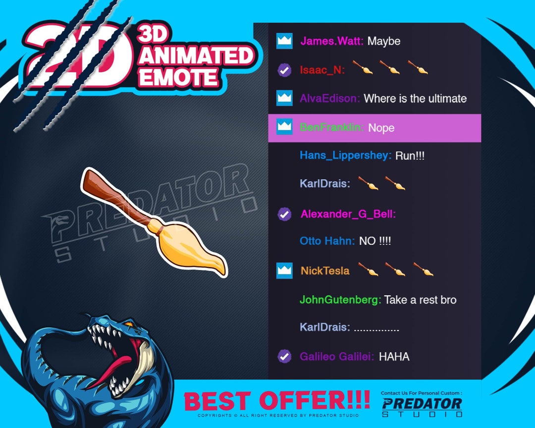 Witch Broom 3D Animated Emote, Emotes Twitch, Kick Emote, Witch Emote