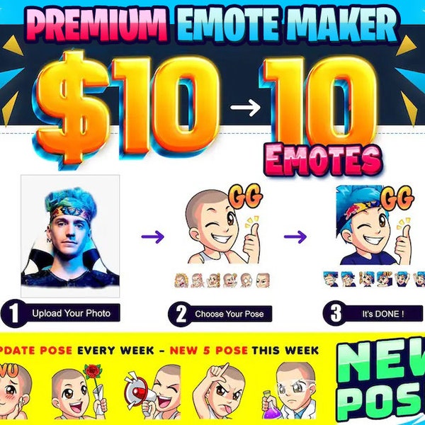 Hoogwaardige gegenereerde aangepaste Twitch-emotes voor uw Twitch-stream.