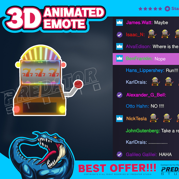 RNG Slot Machine Animated Emote for Gamers and Streamers - 3D Animated Emote, Emote Commission, Kick Emote, Twitch Chat Emotes