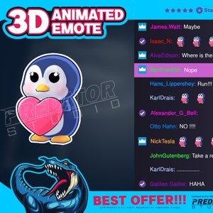 Playful Penguin Alert Subcriber 3D Animated Emotes - Kick Emote, Twitch Chat Emotes, Twitch Sub Emotes, Twitch Emote, Emote Commission