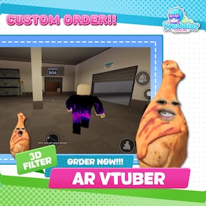 May include: An image promoting AR VTuber services. The image features a 3D filter effect on a character, with text that reads "CUSTOM ORDER!!", "3D FILTER", "ORDER NOW!!!", and "AR VTUBER". The background shows a game environment.