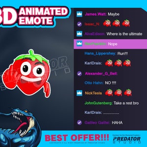 WTF Strawberry 3D Animated Emote, Twitch Emote, Kick Emote, Emote Commission, Chibi Emotes, Kawaii Emote, Cartoon Emote, Fruit Emote