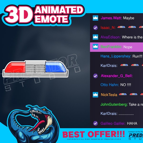 3D Animated Emote, Twitch Emote, Animated Character, Kick Emote, Twitch Emote Pack, Cute Emotes, Stream Emotes - Siren Police Emote V3