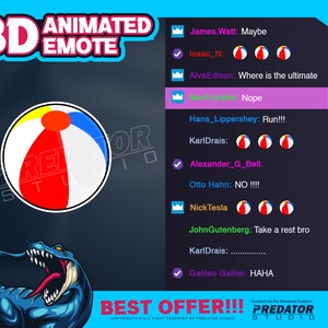 Emote animata 3D pallone da spiaggia, Emote palla, Emote divertente, Emote cartone animato, Emote colorata, Emote Twitch, Emote, Emote streaming, Emote bit,
