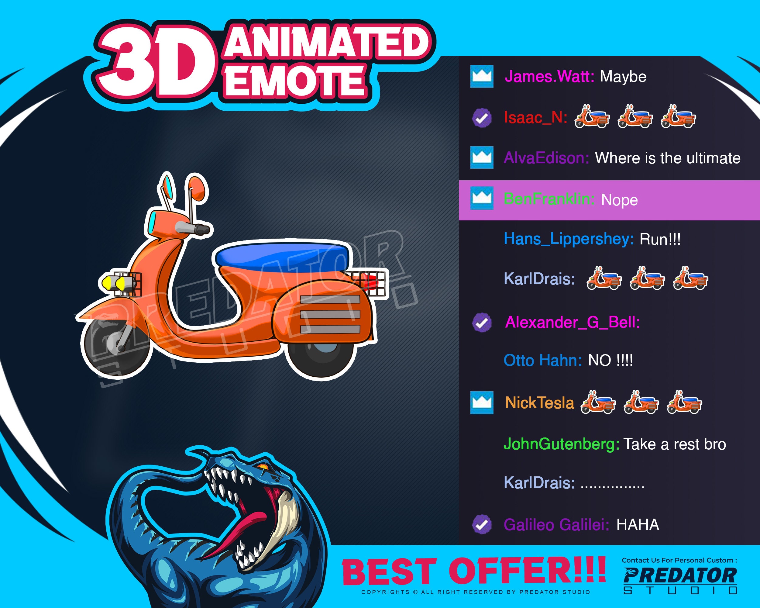 Bye 3D Animated Emote, Motorcycle Emote, Kick Emote, Cool Emote, Twitch Emote, Unique Emote,Animated Emote, Bit Emote, Chat Emote