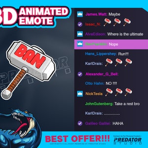 3D Animated Emote, Emote Commission, Kick Emote, Twitch Sub Emotes, Twitch Emote, Cute Emotes, Discord Emotes - BAN Hammer Emote