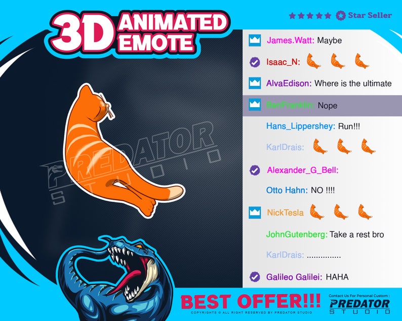 Predator Emotes 3D Animated Cat Chill Emote: Streamer Design (GIF & PNG) - Etsy