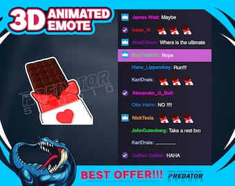 Emote animée 3D Barre de chocolat Saint-Valentin : gif streamer Twitch/Kick
