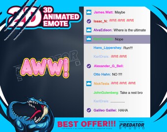 Aww 3D Animated Text Emote: Pink Twitch/Discord Emote