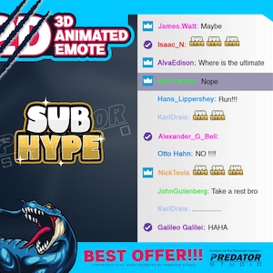 Sub Hype 3D Animated Text Emote V3, Twitch Emotes, Emote Commission, Game Emote, Animated Emotes, Text Emotes,  Hype Emote, Streamer Emotes