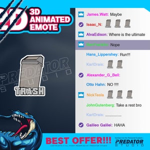 Rubbish Bin 3D Animated Emote V4, Emotes, Emote Commission, Kick Emote, Text Emote, Twitch Emote Pack, Game Emote, Twitch Emotes Chibi