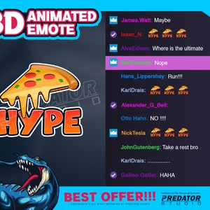 HYPE Pizza 3D Animated Emote, Food Emote, Funny Emote, Cartoon Emote, Twitch Emote, Bit Twitch Emote, Kick Emote, Chat Emote, Cool Emote