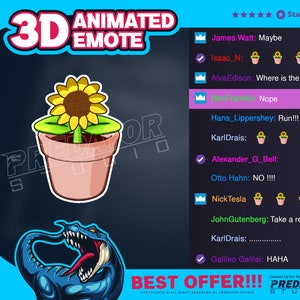 3D Animated Emote, Stream Emotes, Twitch Emote, Emote Commission, Twitch Chat Emotes - Sunny Smiles: Sunflower 3D Animated Emote for Twitch