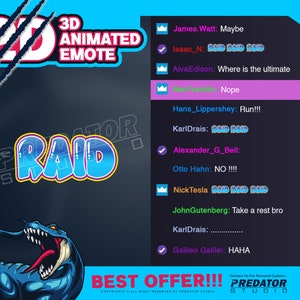 3D-animerad Raid-text-emote V2 - Twitch-emotes (GIF)