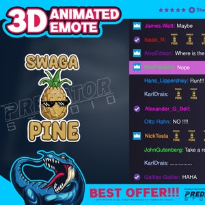 3D Animated Emote, Emote Commission, Kick Emote, Twitch Chat Emotes - Tropical Delight: Pineapple 3D Animated Emote for Twitch