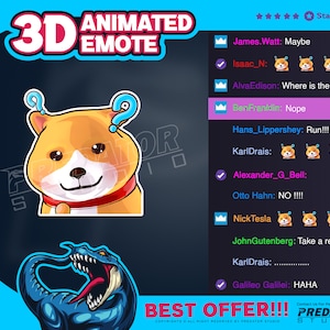3D Animated Emote, Kick Emote, Cute Emotes, Discord Emotes, Twitch Sub Emotes - Animated Shiba Confused Emoji for Streamers and Gamers