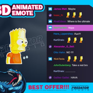 Bart Simpons 3D Animated Emote, Kick Emote, Emotes Commission, Streamer Emotes, Twitch Bit Emotes, Gif Emotes, Twitch Emote image 1