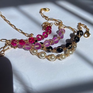 Wire gold beaded bracelets - aesthetic gold jewelry honeycore