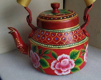 Indian Tea pot, Tea set, Tea kettle, Handpainted tea set, serving tea pot ,Multicolor Kettle, Aluminium pot, Housewarming gifts,Aluminum pot