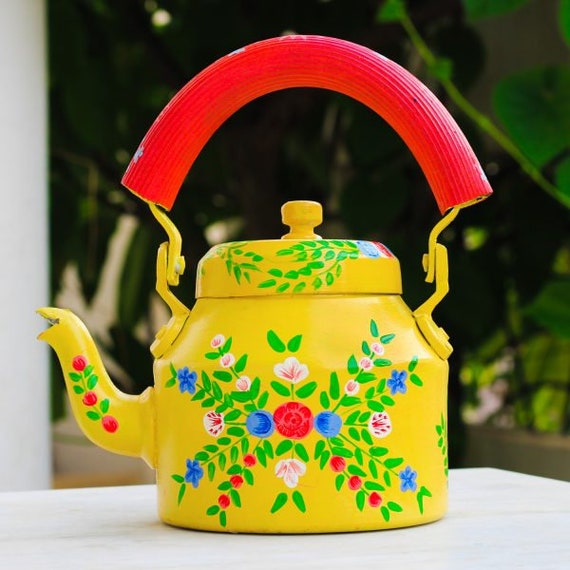 Hand Painted Tea Kettle, Induction Kettle, Stainless Steel Tea Pots,  Traditional Indian Teakettle, Gift for Tea Lovers, Christmas Decor 