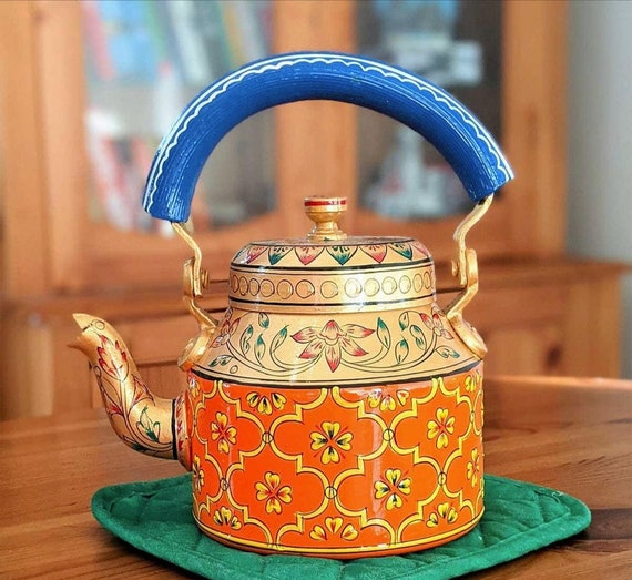 Tea Kettle- Hand painted tea kettle : sky blue Christmas kettle ,Washable  tea pot ,tea kettle set , Christmas gift