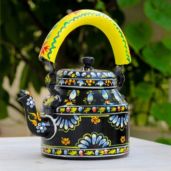Hand Painted Tea Set for Serving Tea Indian Tea Pot, Tea Set, Tea Kettle,  Aluminium Pot, Indian Hand Art ,enchanting, Gift for Girl Friend, 