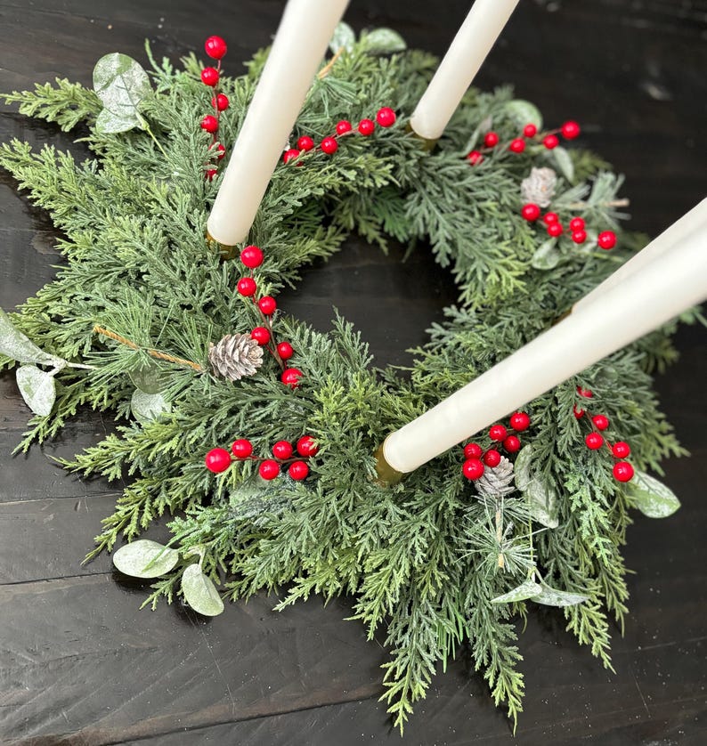 Advent Wreath, Christmas candle holder Wreath, Gold Advent Wreath,