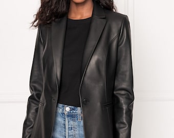 Customizable Women's Lambskin Leather Blazer, Formal Coat