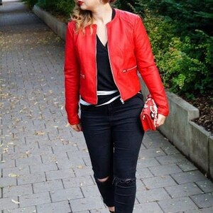 HOT!! women&#39;s leather jacket, lambskin leather jacket, red leather jacket women cropped jacket, biker jacket women, leather jacket women