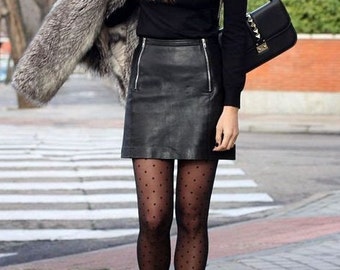 Hot!! Women's leather skirt, A line mini leather skirt, black leather skirt, leather mini skirt, club skirt, mini skirt, front zipper skirt