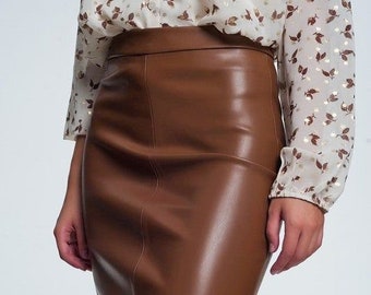 Customised leather skirt, women's leather skirt, real leather skirt, brown leather skirt, leather midi skirt, long leather skirt, midi skirt