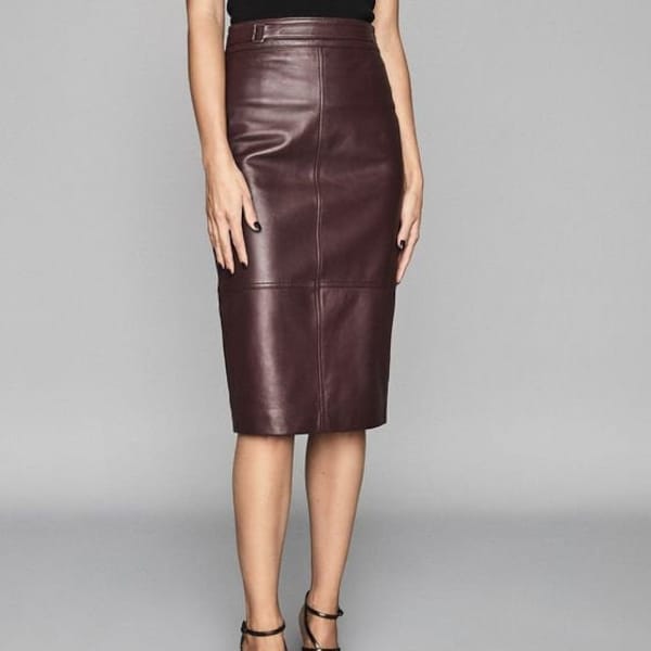 Handmade skirt lambskin leather skirt, burgundy leather skirt, long leather skirt, leather pencil skirt, club skirt, leather midi skirt