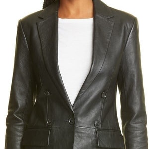 Handmade women&#39;s leather blazer, vintage leather blazer women, black leather blazer, leather blazer women, formal leather blazer women